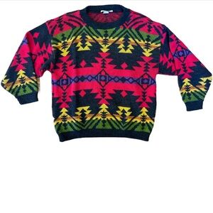 Vintage 80s 90s Rose sweater tribal southwestern print women’s medium